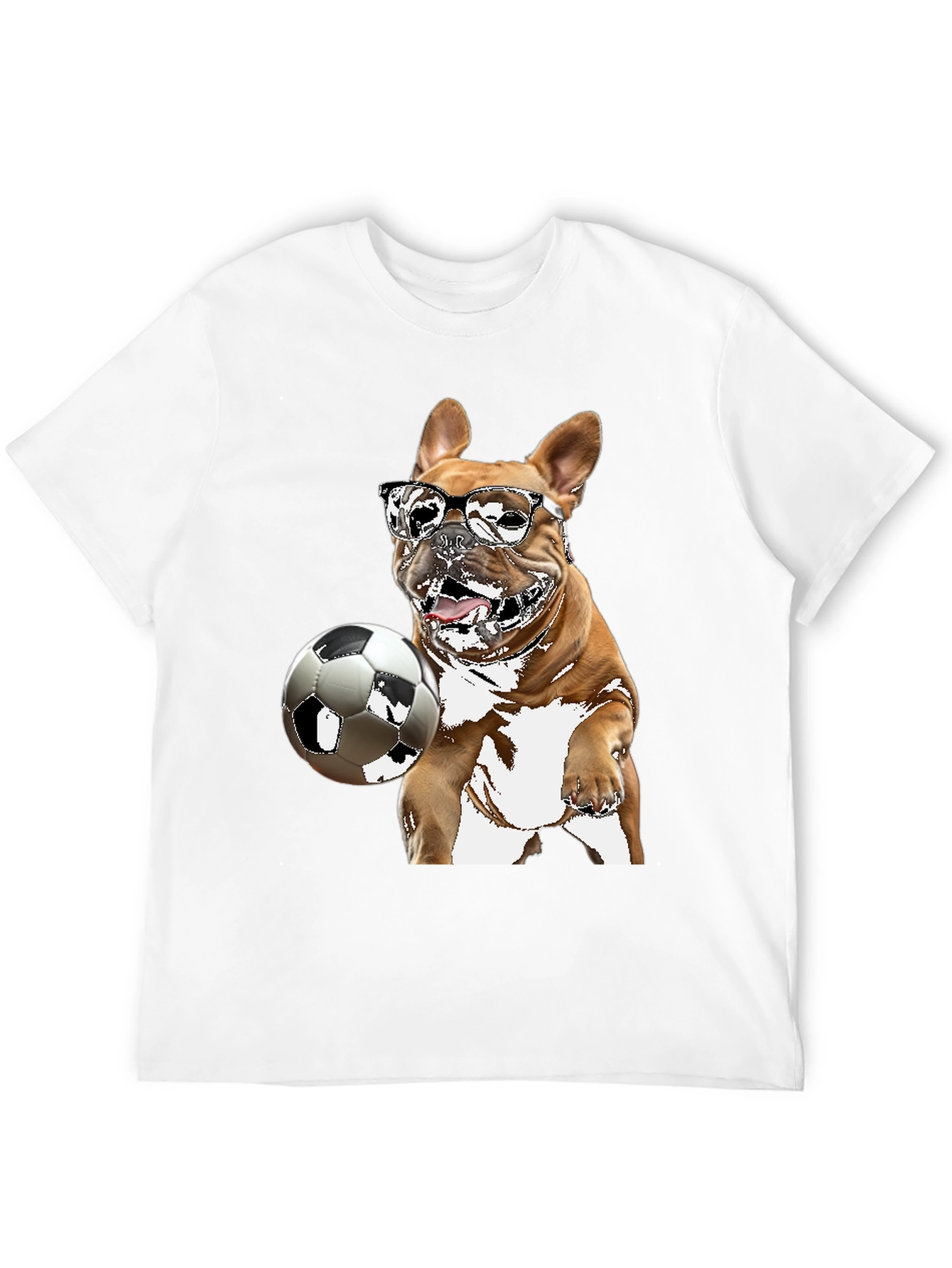 Camiseta Negra con Bulldog Francés Jugando Fútbol