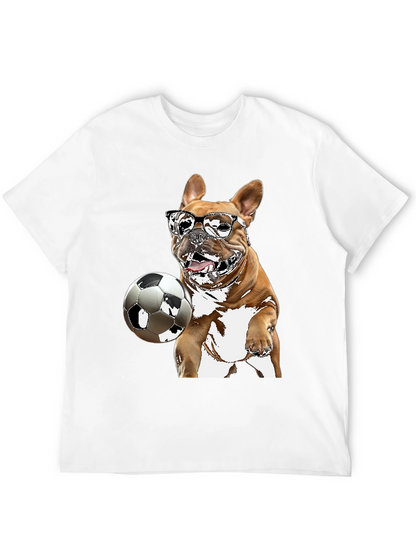 Camiseta Negra con Bulldog Francés Jugando Fútbol
