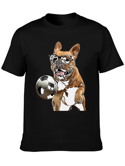 Camiseta Negra con Bulldog Francés Jugando Fútbol