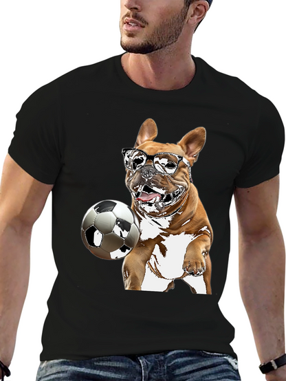 Camiseta Negra con Bulldog Francés Jugando Fútbol