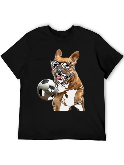 Camiseta Negra con Bulldog Francés Jugando Fútbol