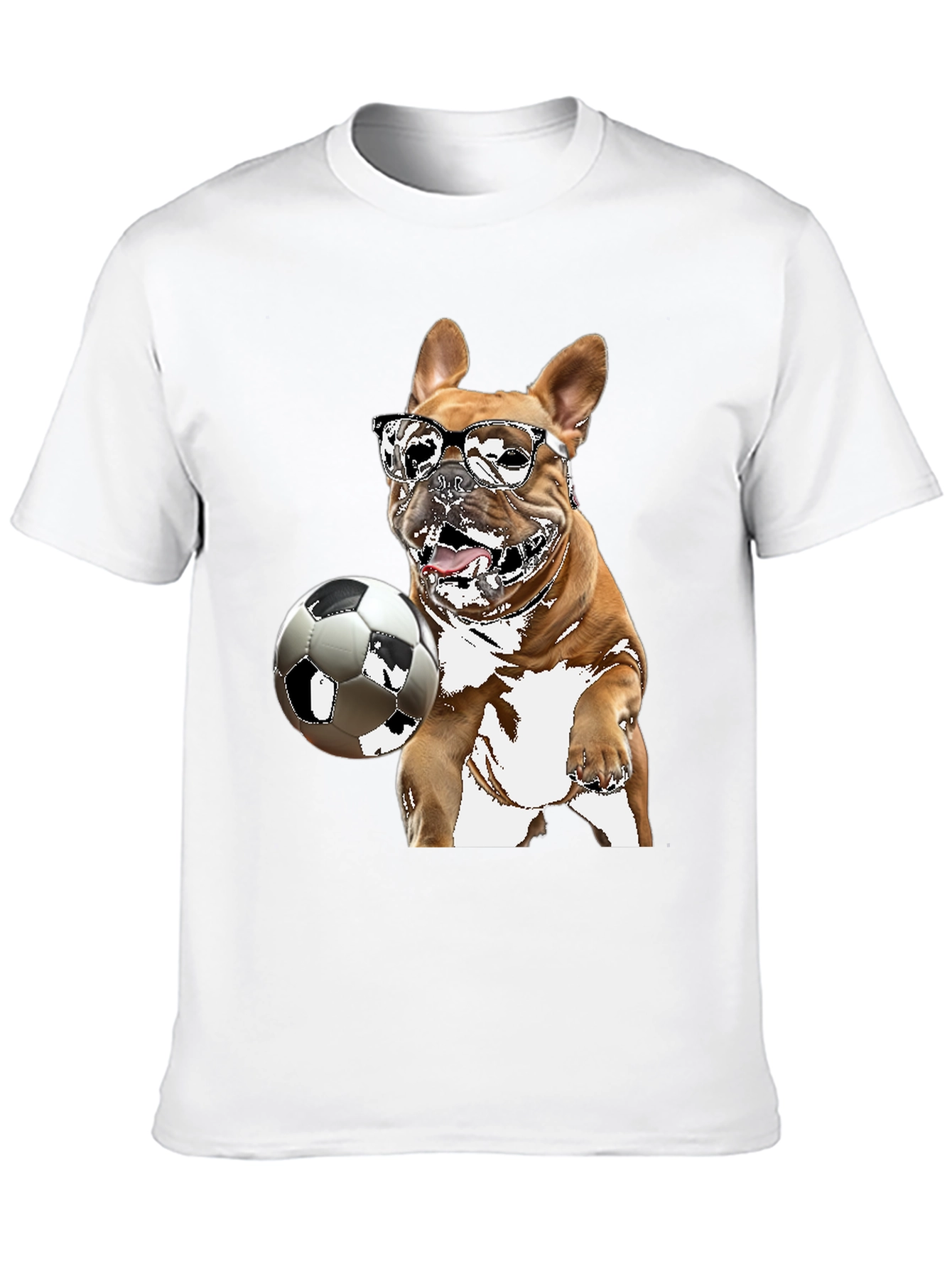 Camiseta Negra con Bulldog Francés Jugando Fútbol