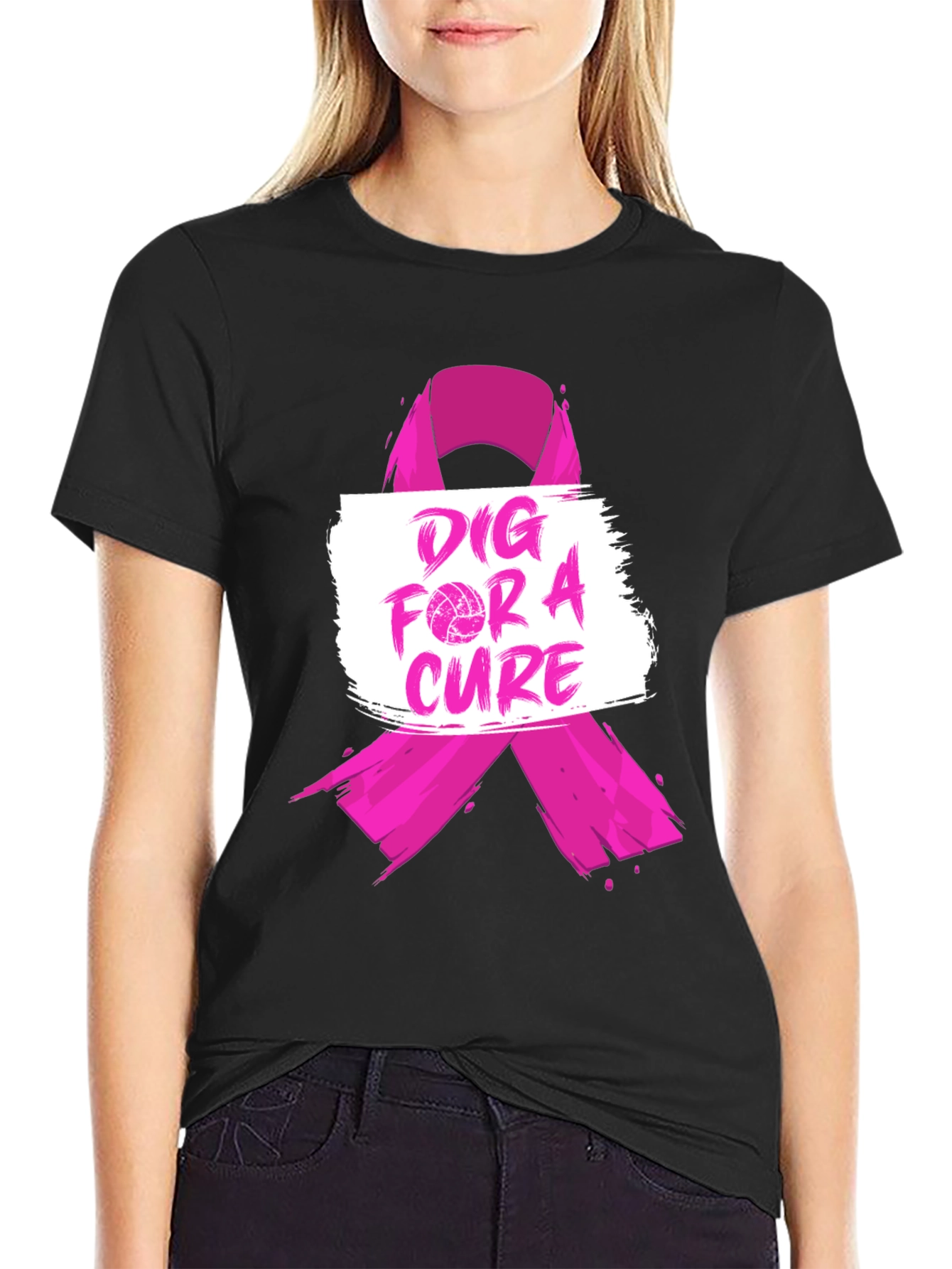 Camiseta Negra Dig For A Cure Causa Rosa