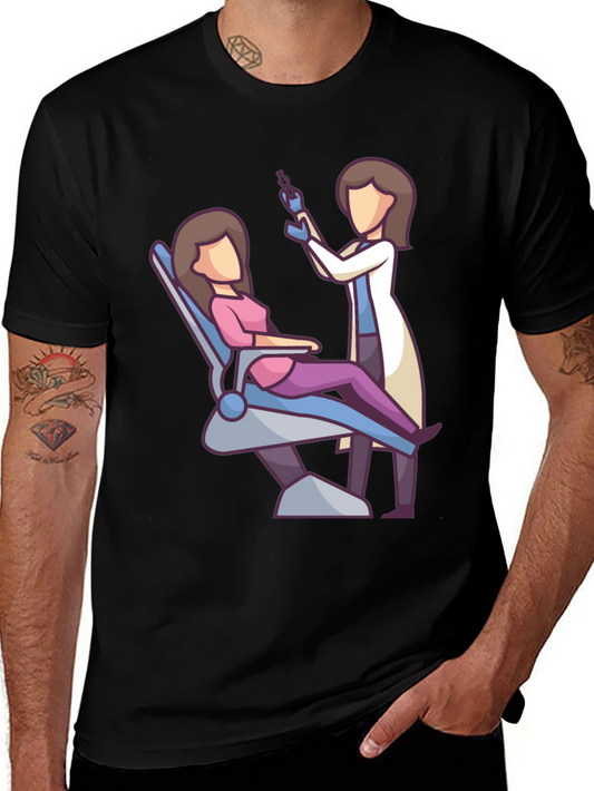 Camiseta Negra con Diseño de Dentista y Paciente