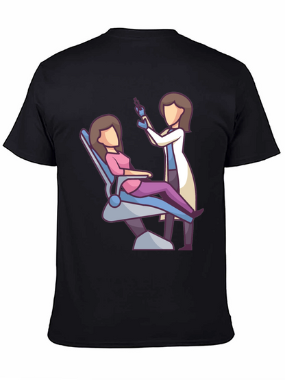 Camiseta Negra con Diseño de Dentista y Paciente