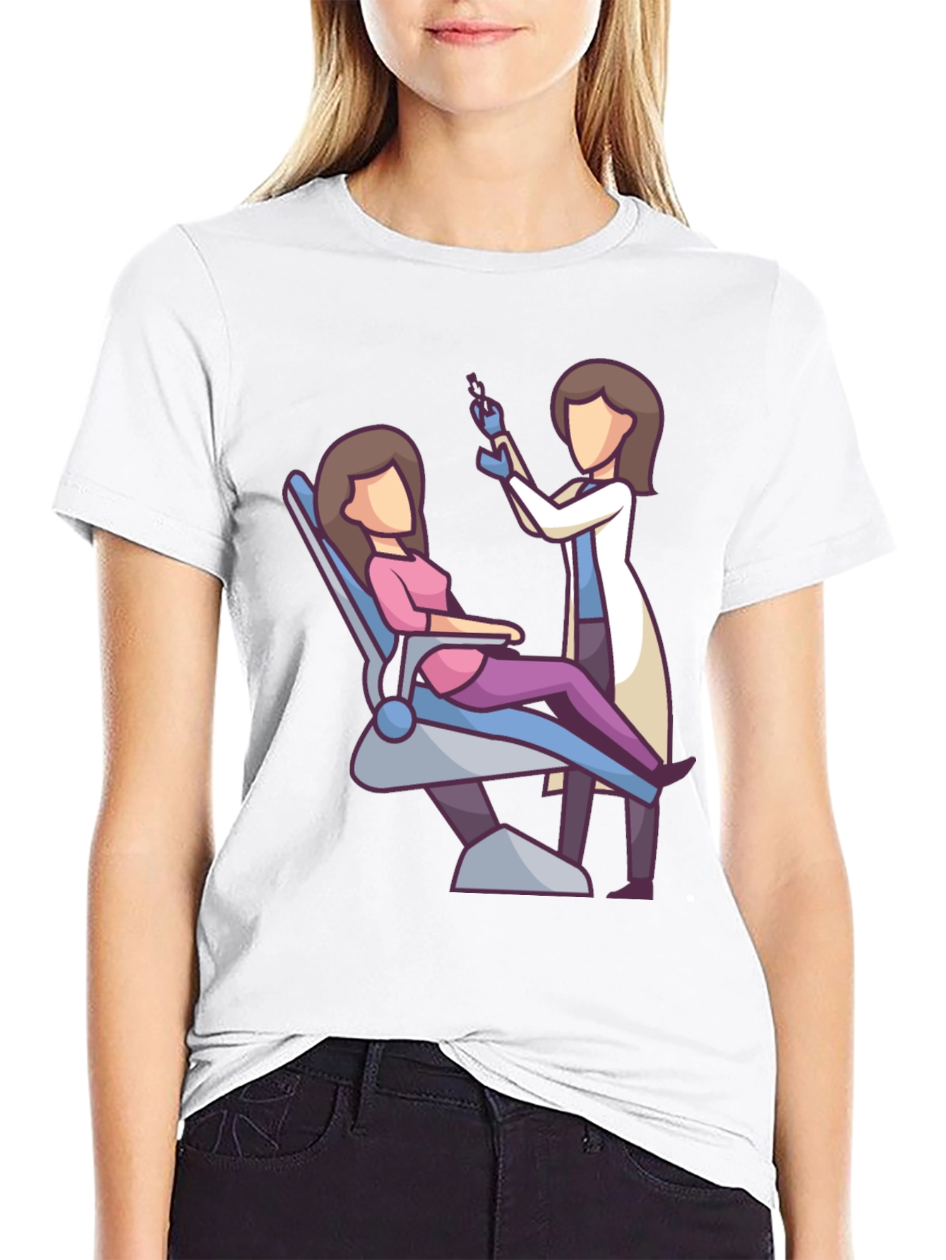 Camiseta Negra con Diseño de Dentista y Paciente