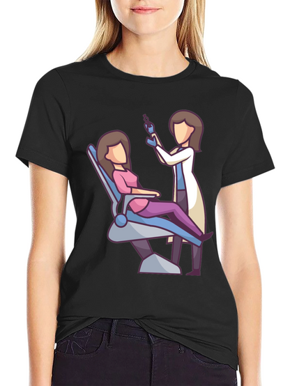Camiseta Negra con Diseño de Dentista y Paciente