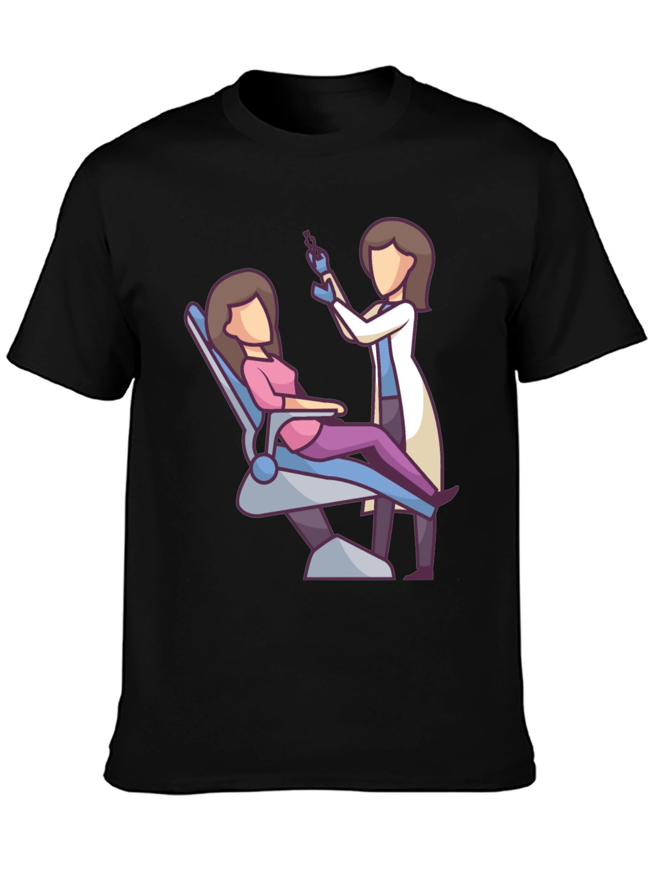 Camiseta Negra con Diseño de Dentista y Paciente