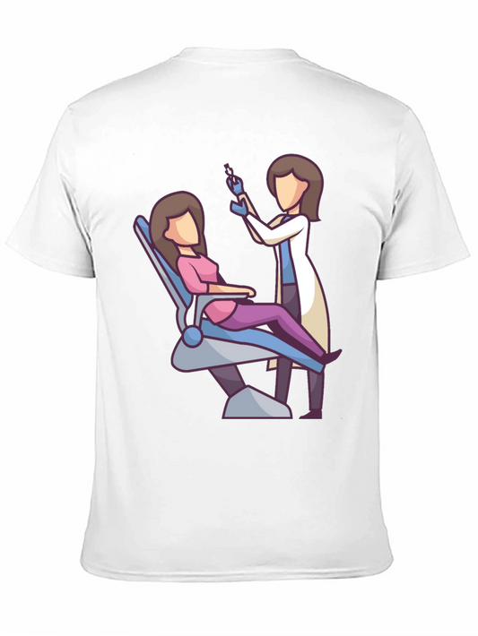 Camiseta Negra con Diseño de Dentista y Paciente