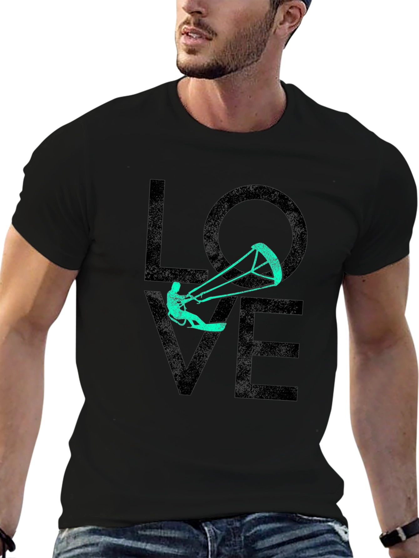 Camiseta Negra Estampada LOVE Kitesurf