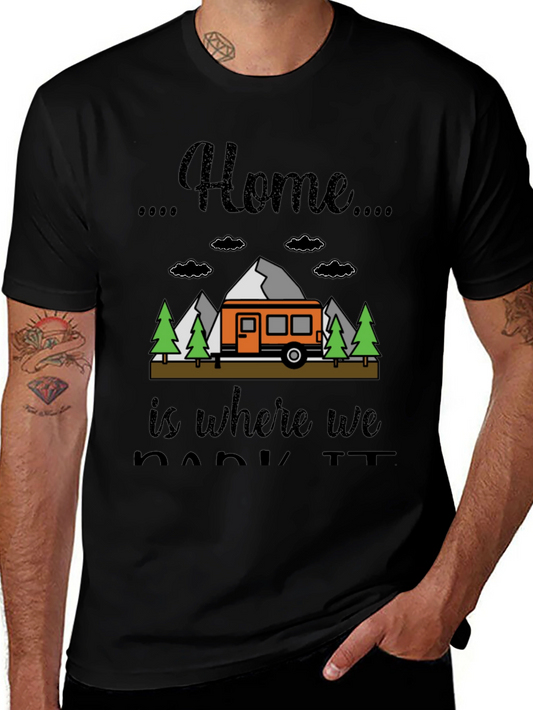 Camiseta Negra con Diseño de Camping Home is where we park it