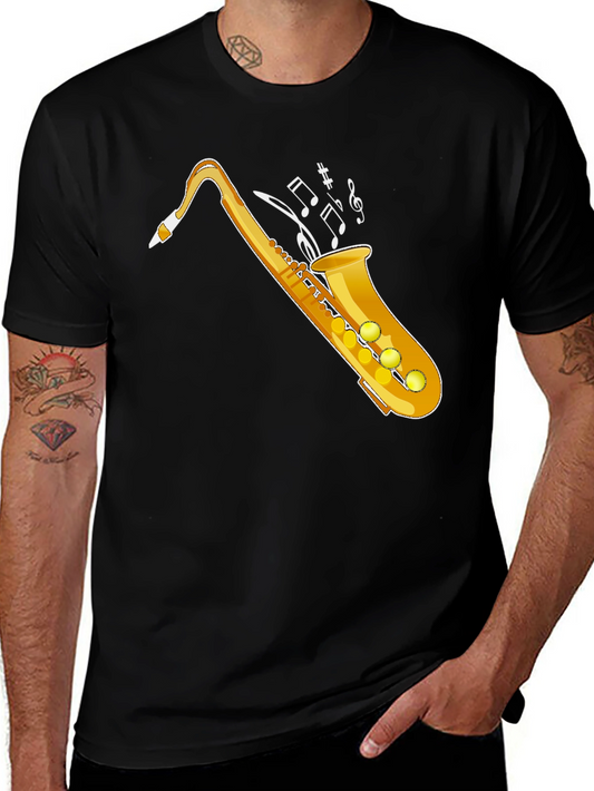 Camiseta Negra con Diseño de Saxofón Dorado