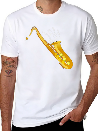 Camiseta Negra con Diseño de Saxofón Dorado