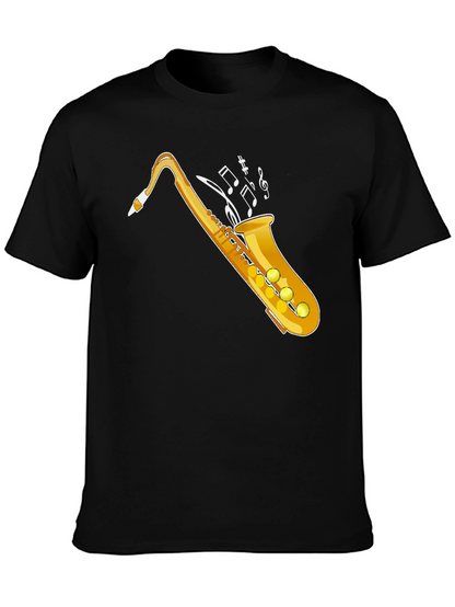 Camiseta Negra con Diseño de Saxofón Dorado