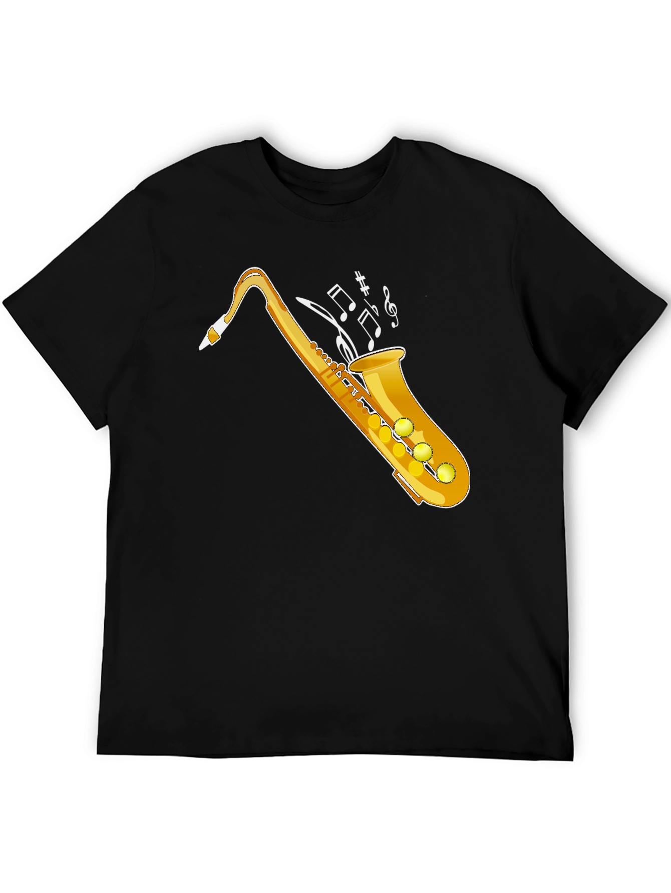 Camiseta Negra con Diseño de Saxofón Dorado