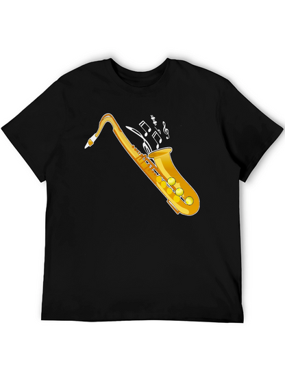 Camiseta Negra con Diseño de Saxofón Dorado