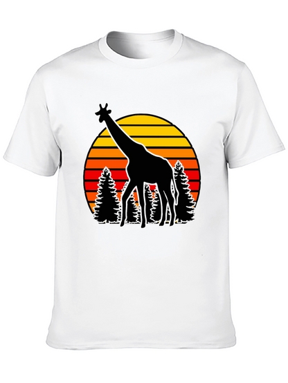 Camiseta Negra con Jirafa y Atardecer Retro