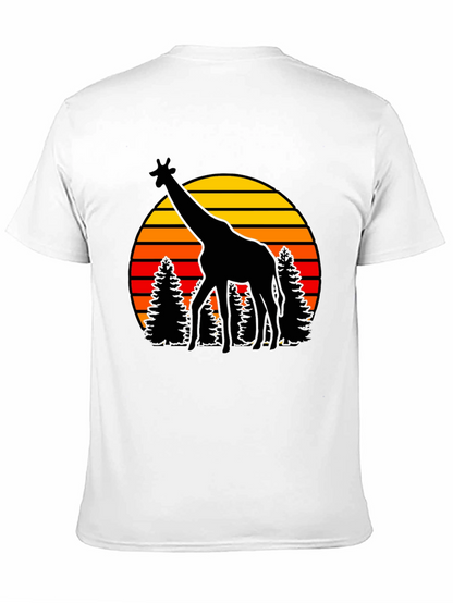 Camiseta Negra con Jirafa y Atardecer Retro