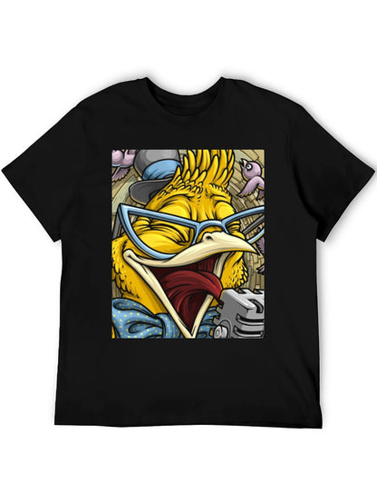 Camiseta Negra con Estampado de Pollo Divertido
