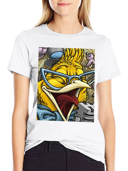Camiseta Negra con Estampado de Pollo Divertido
