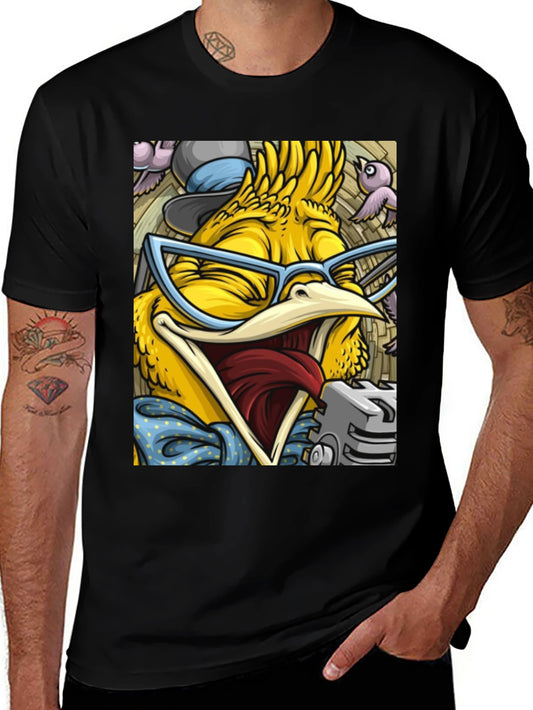Camiseta Negra con Estampado de Pollo Divertido