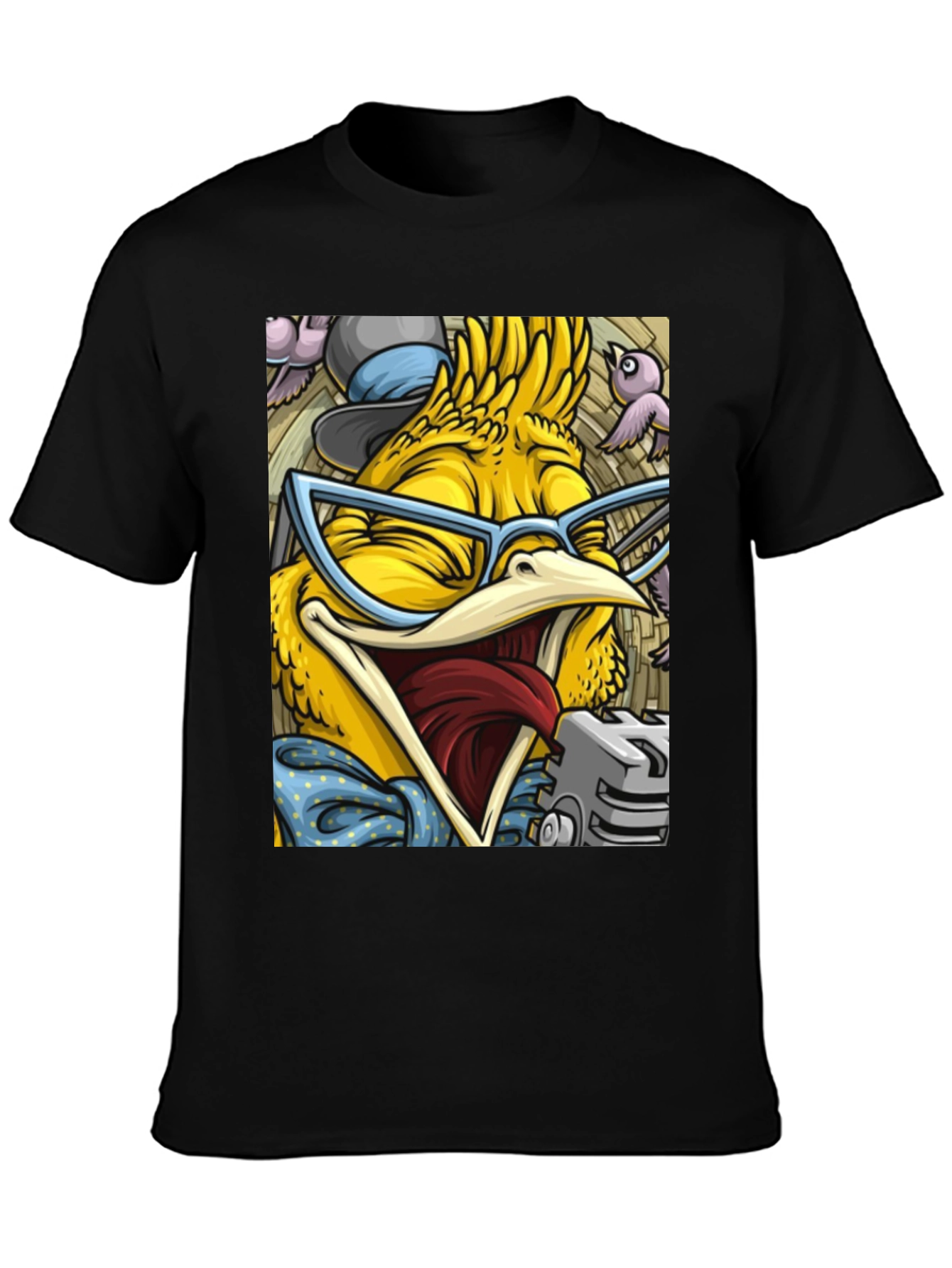 Camiseta Negra con Estampado de Pollo Divertido
