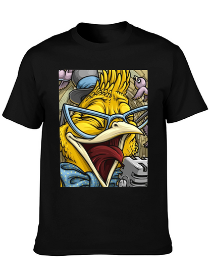 Camiseta Negra con Estampado de Pollo Divertido