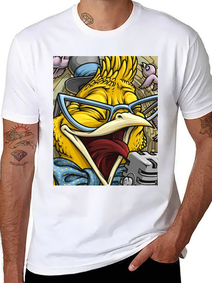 Camiseta Negra con Estampado de Pollo Divertido