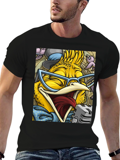 Camiseta Negra con Estampado de Pollo Divertido