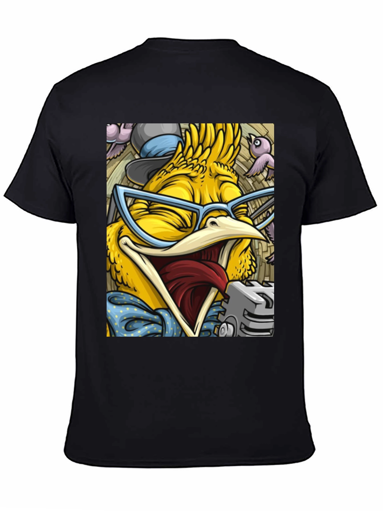 Camiseta Negra con Estampado de Pollo Divertido