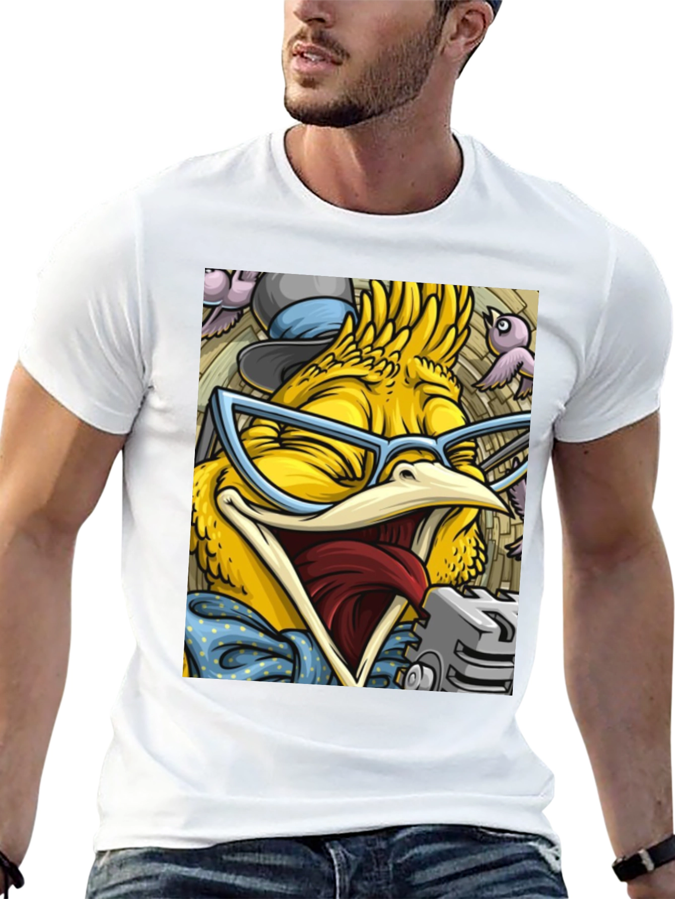 Camiseta Negra con Estampado de Pollo Divertido