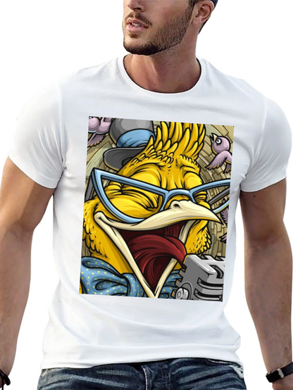 Camiseta Negra con Estampado de Pollo Divertido