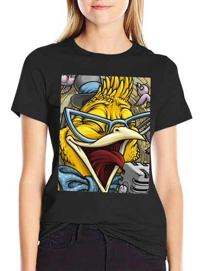 Camiseta Negra con Estampado de Pollo Divertido