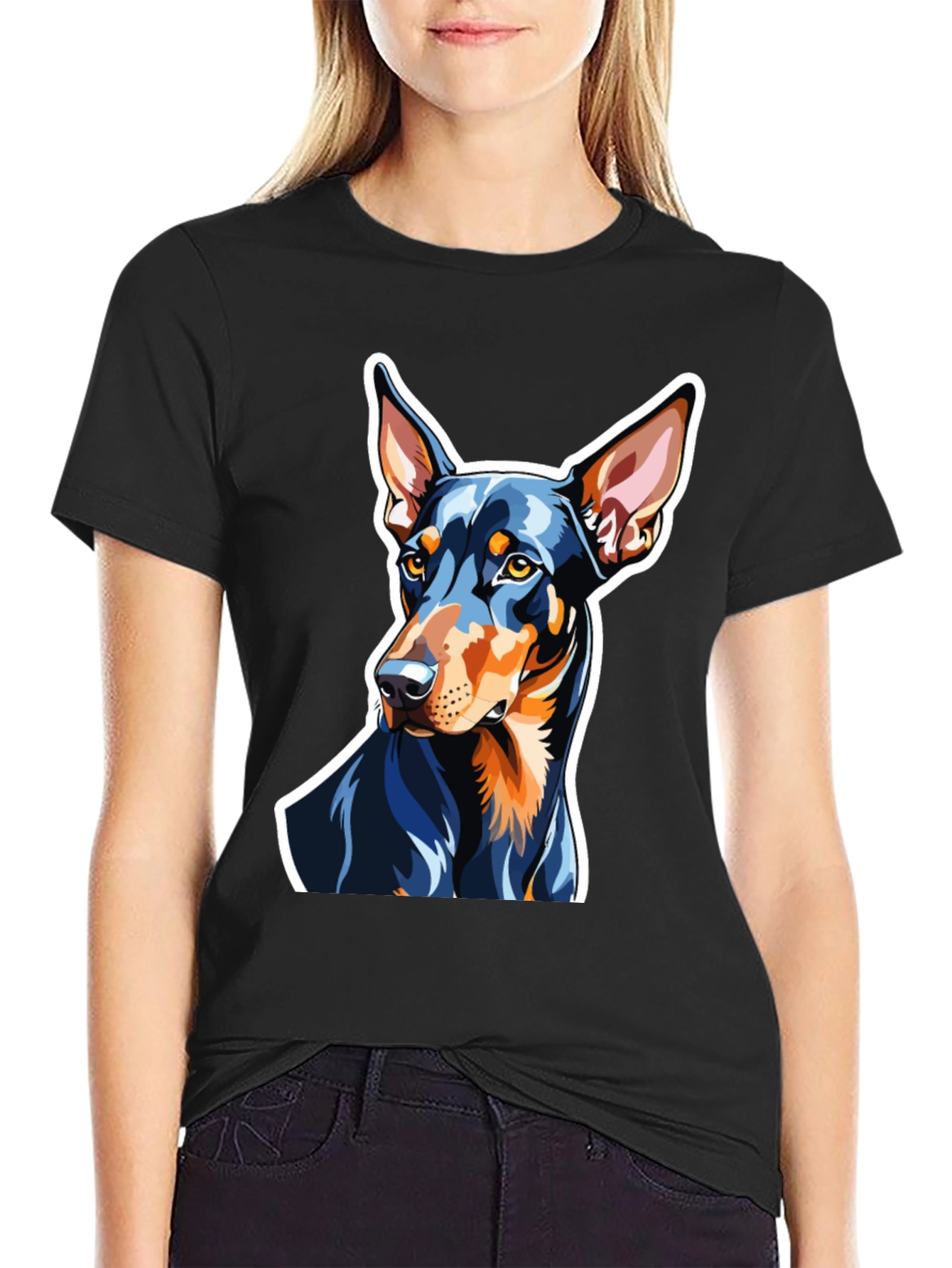Camiseta Negra con Diseño de Doberman