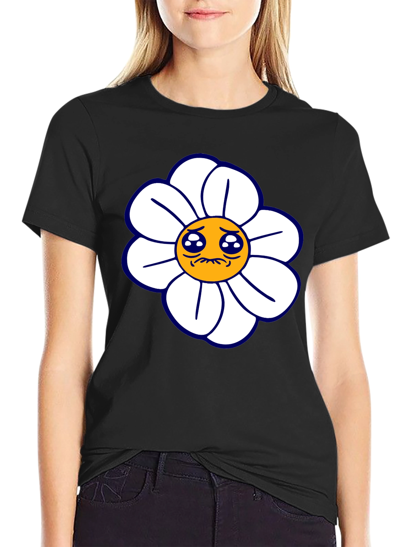 Camiseta Negra con Diseño Floral Triste