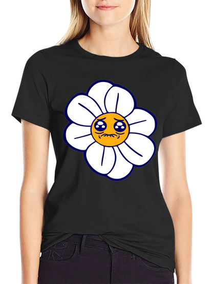 Camiseta Negra con Diseño Floral Triste