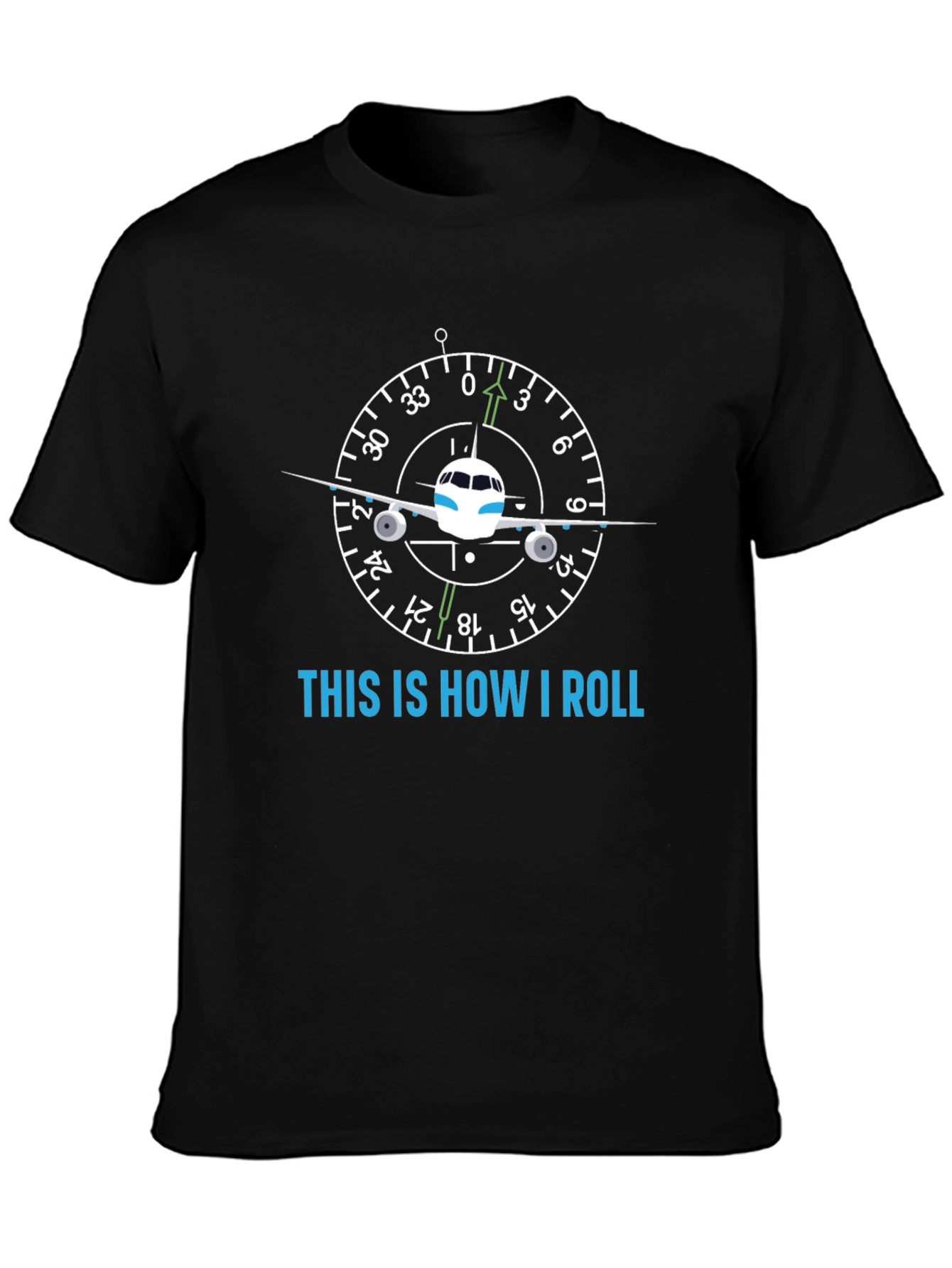 Camiseta Negra con Diseño de Avión y Brújula