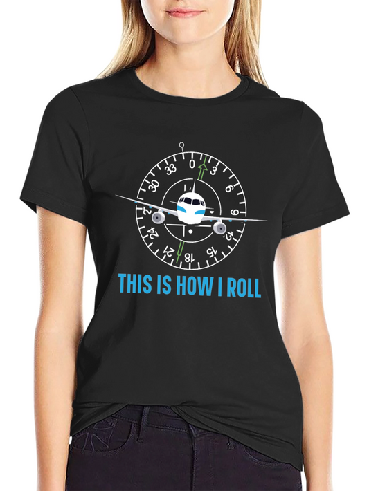 Camiseta Negra con Diseño de Avión y Brújula