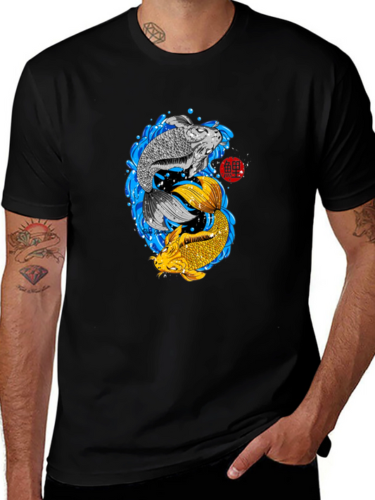 Camiseta Negra con Diseño Koi Yin Yang