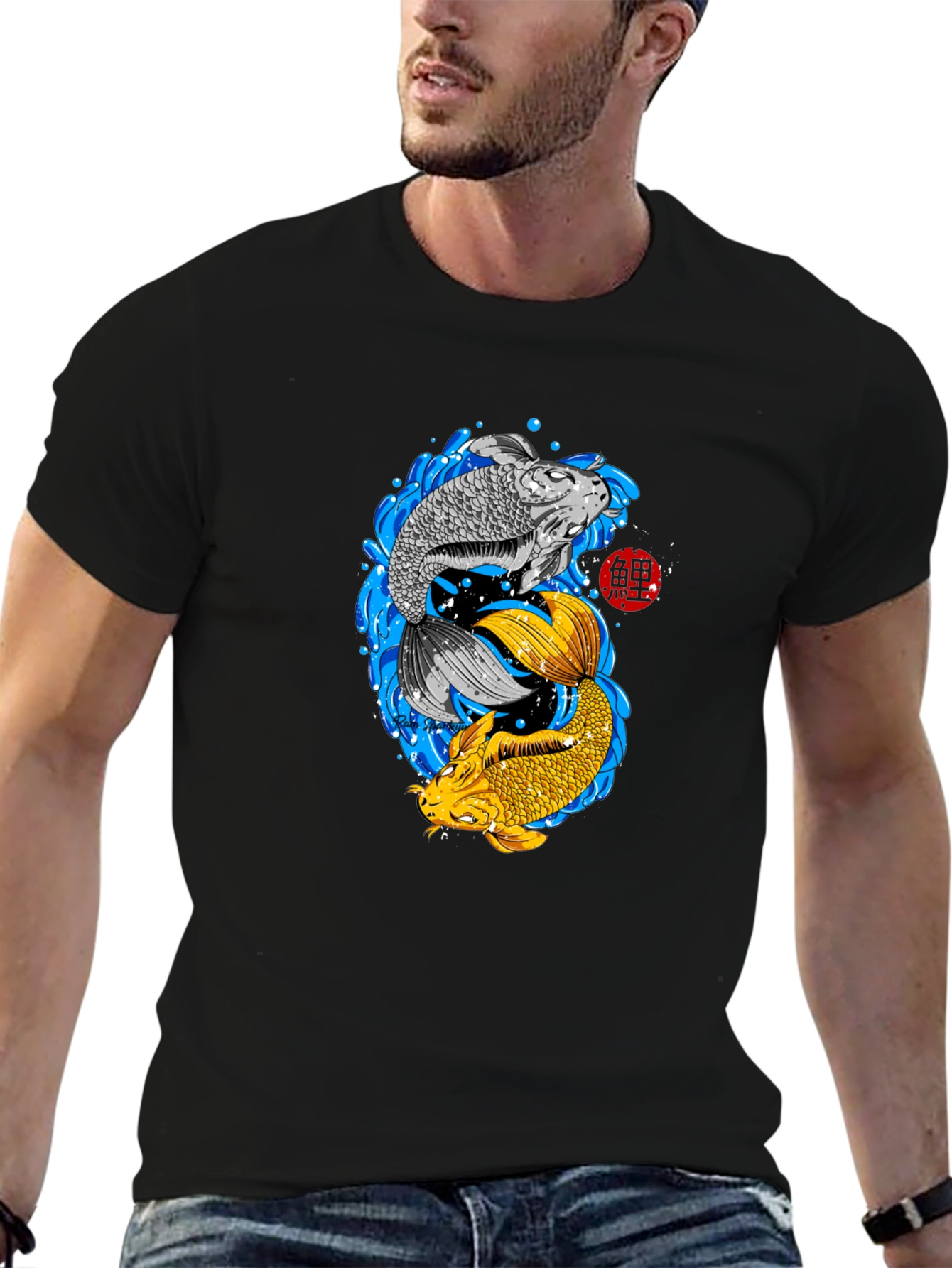 Camiseta Negra con Diseño Koi Yin Yang