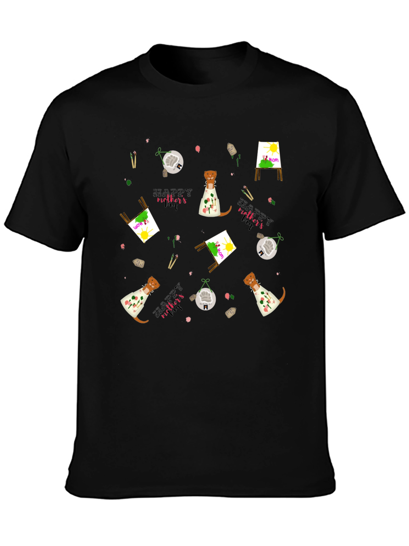 Camiseta Negra con Diseño Día de la Madre Artístico