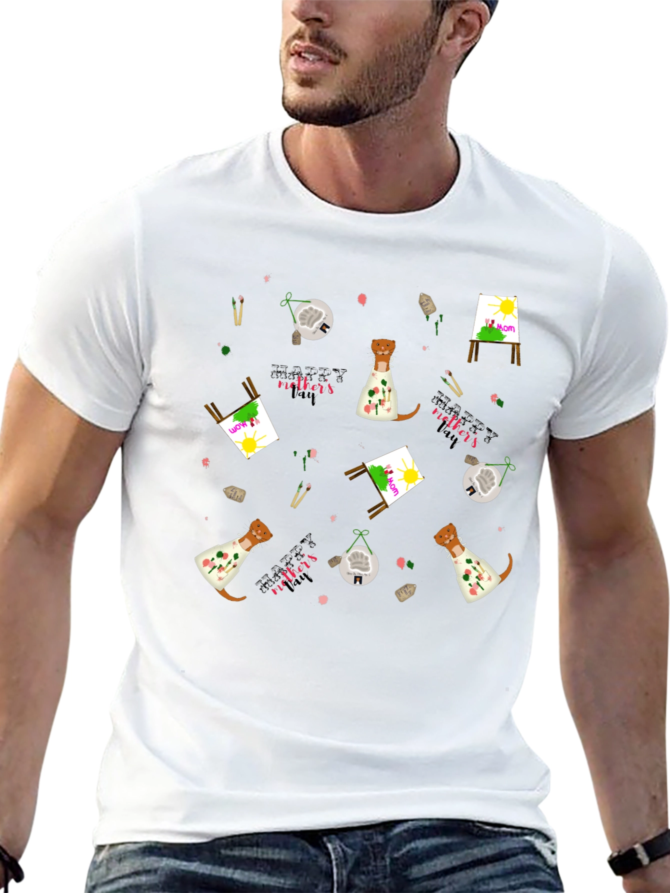 Camiseta Negra con Diseño Día de la Madre Artístico