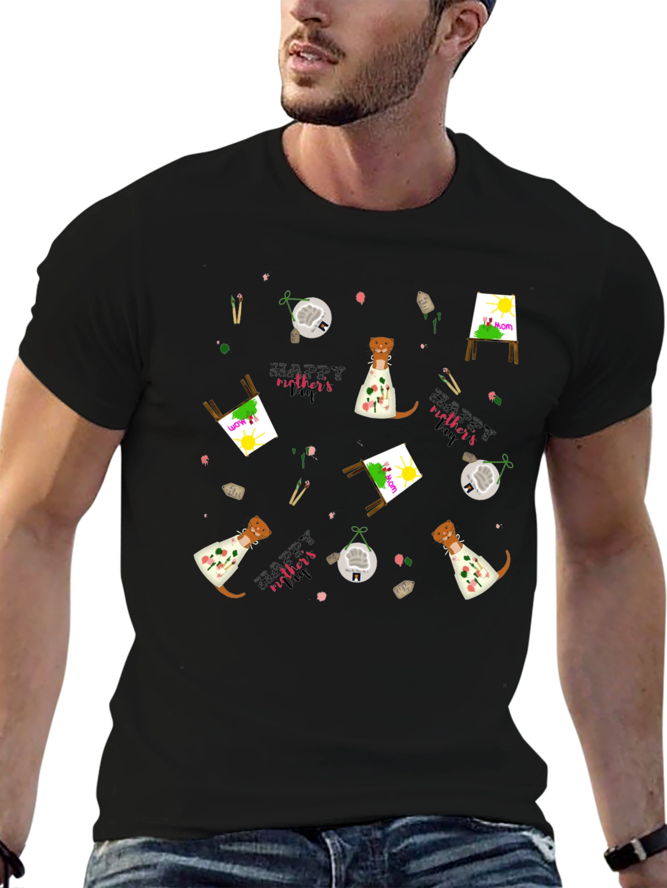 Camiseta Negra con Diseño Día de la Madre Artístico