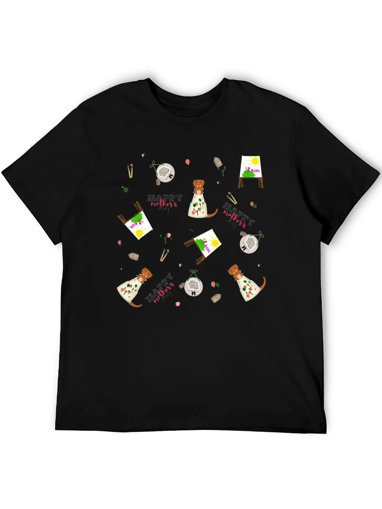 Camiseta Negra con Diseño Día de la Madre Artístico