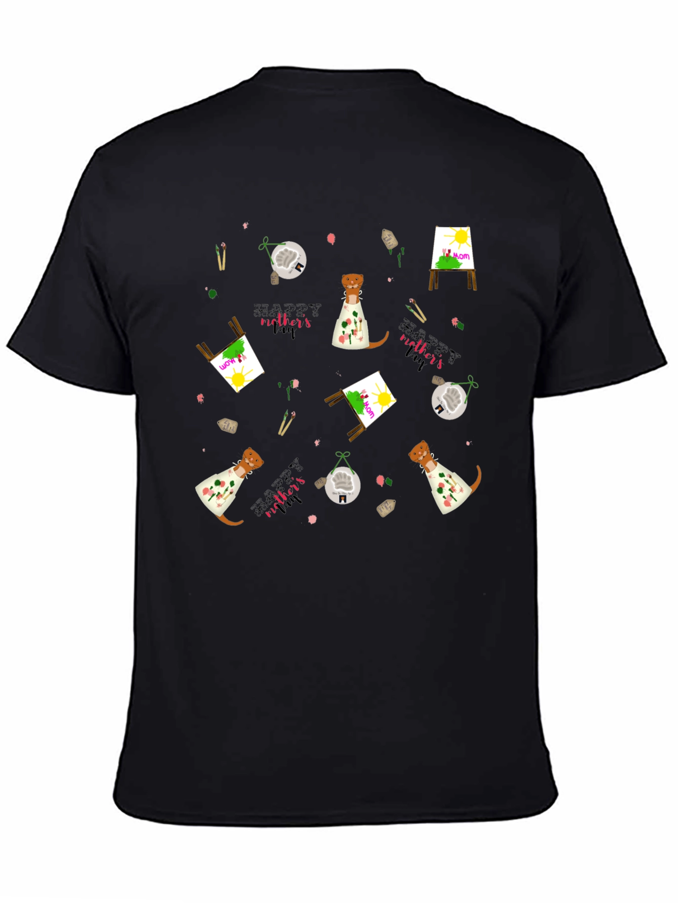 Camiseta Negra con Diseño Día de la Madre Artístico