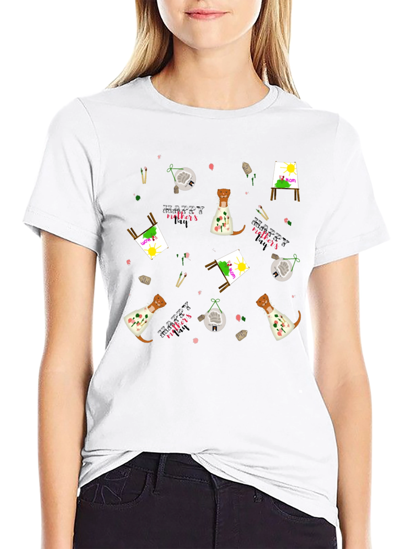 Camiseta Negra con Diseño Día de la Madre Artístico