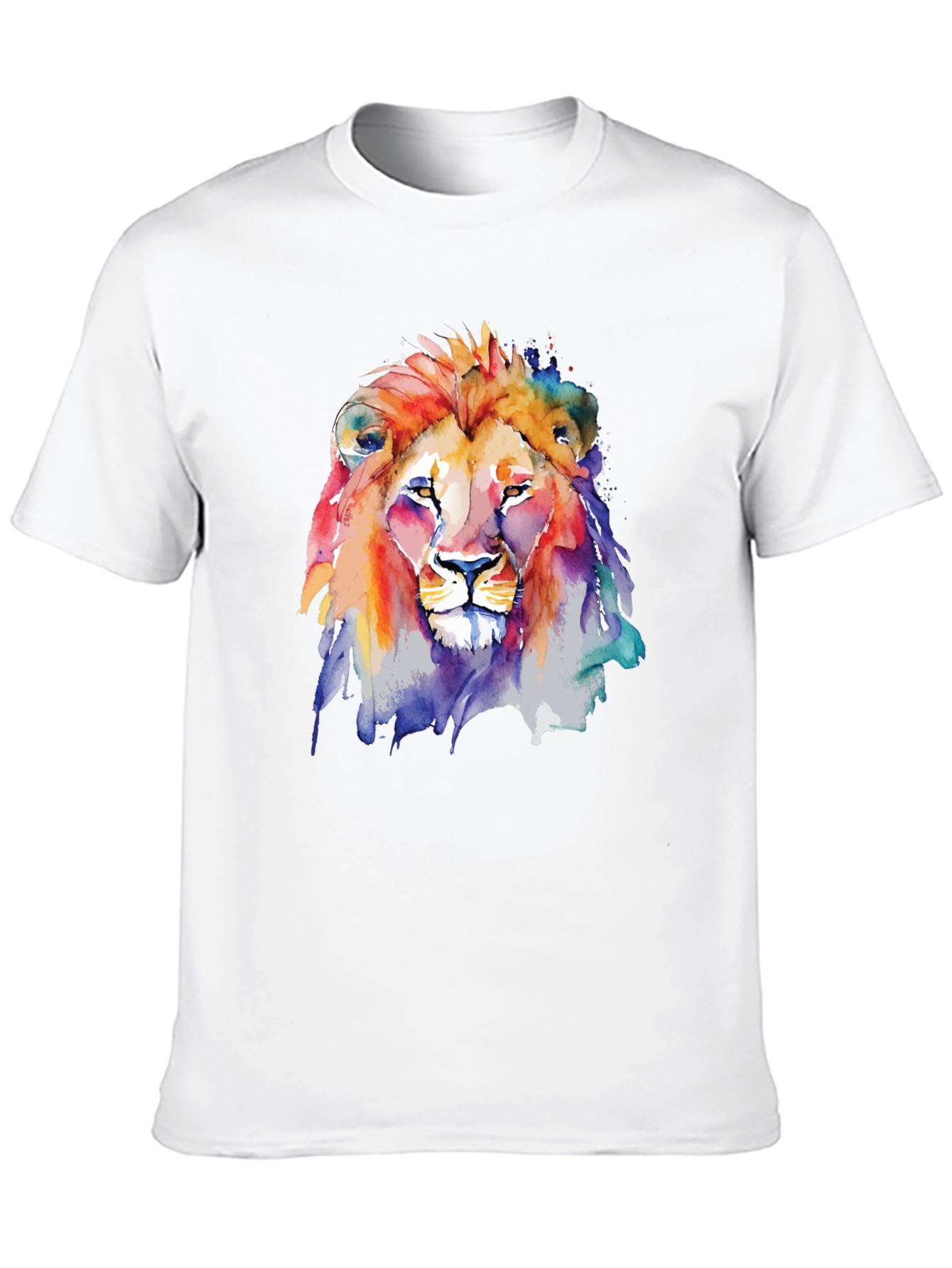 Camiseta Negra con León de Acuarela Artística
