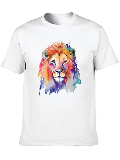 Camiseta Negra con León de Acuarela Artística