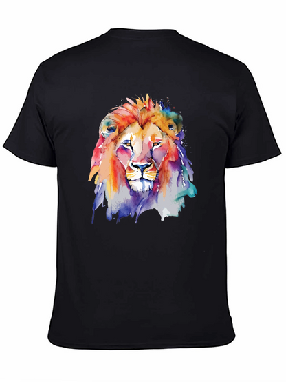 Camiseta Negra con León de Acuarela Artística