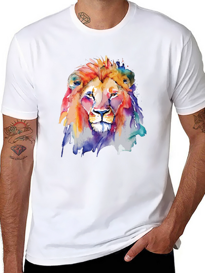 Camiseta Negra con León de Acuarela Artística